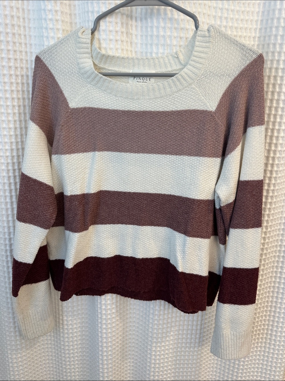 Women's Cream and Mauve Striped Knit Sweater